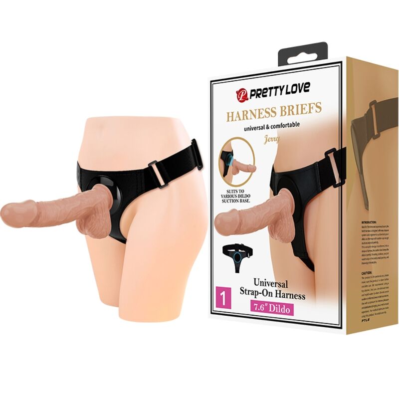 PRETTY LOVE - CULOTTE HARNAIS UNIVERSEL AVEC GODEMICHET JERRY 21,8 CM NATUREL