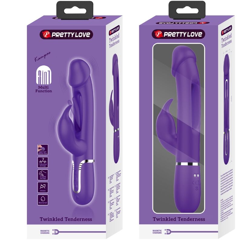 PRETTY LOVE - KAMPAS RABBIT 3 IN 1 MULTIFUNCTIONELE VIBRATOR MET TONG VIOLET