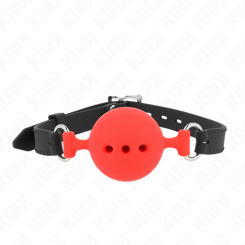 KINK - Bâillon en silicone intégral 55 x 2 cm avec boule de 5 cm, taille L, rouge, ajustable de 35 à 51 cm