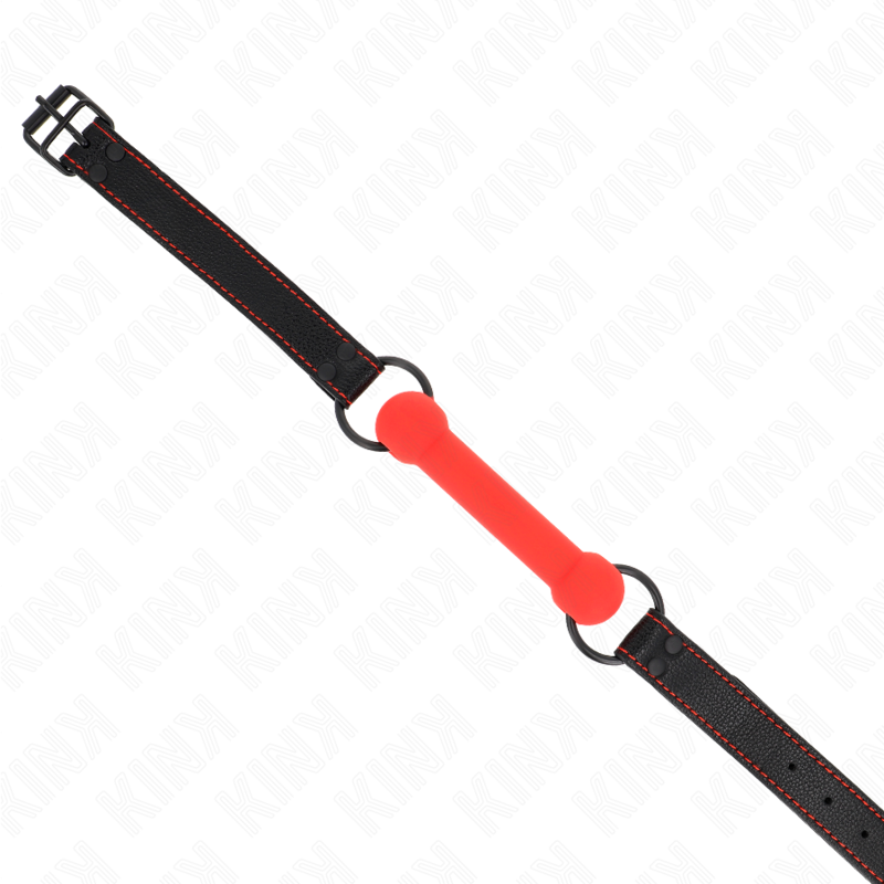 KINK - BÂILLON EN OS AVEC SANGLE EN SILÉ ROUGE RÉGLABLE 41-57 CM