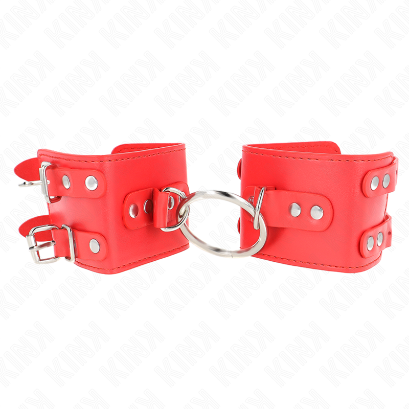 KINK - Menottes de poignet fixes avec anneau et clous, réglables, rouges, 17-22 cm x 6,5 cm