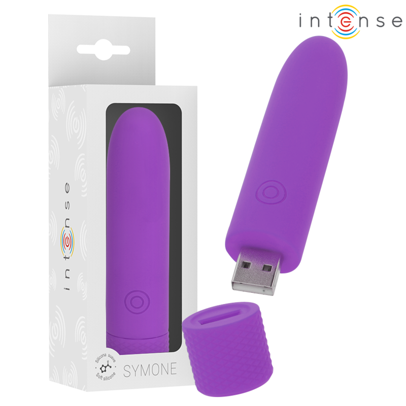 INTENSE - SYMONE PROIETTILE VIBRANTE RICARICABILE USB 8 VIBRAZIONI VIOLA 10 X 2,2 CM