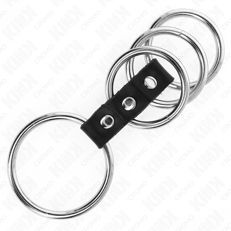 KINK - 4 METALEN PENIS RINGEN 3,7 CM TOT 5 CM VERBONDEN DOOR LEER