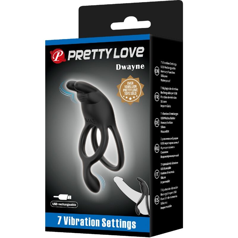 PRETTY LOVE - SETH ANNEAU VIBRANT DOUBLE LAPIN 7 VIBRATIONS NOIR