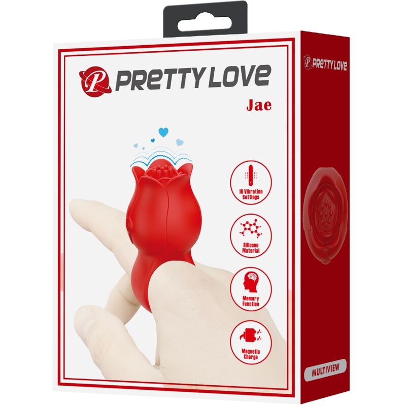 PRETTY LOVE - JAE VIBRATEUR À DOIGT EN FORME DE ROSE 10 VIBRATIONS ROUGE