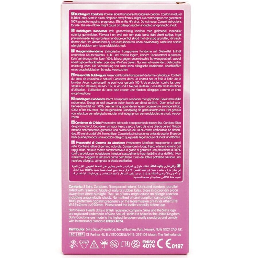 SKINS - BUBBLEGUM PREMIUM CONDOMS PACK 8