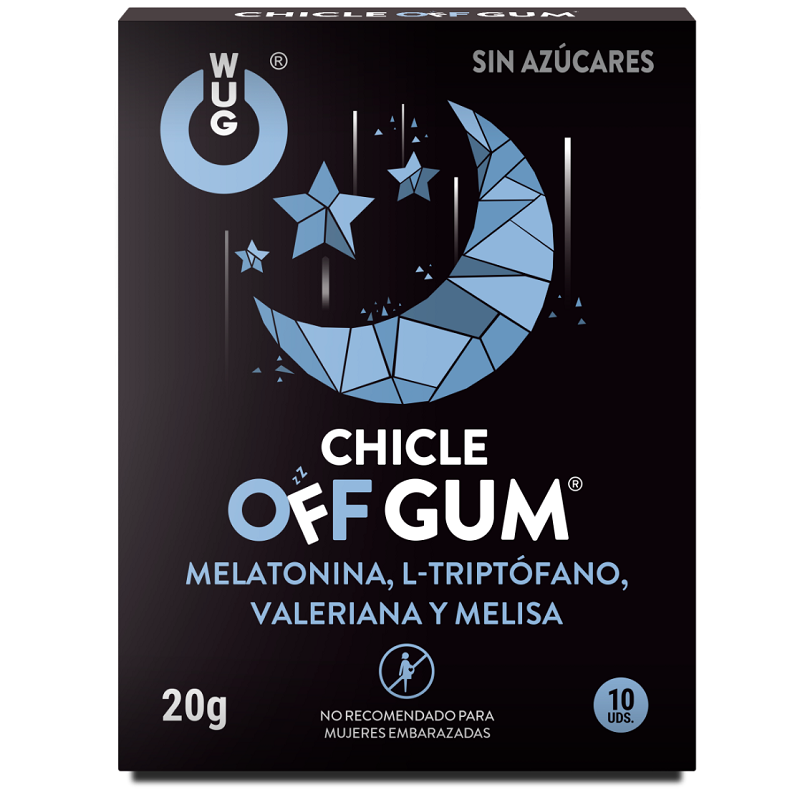 WUG GUM - OFF VALERIAAN, TRYPTOFAAN, CITROENMELSEM EN MELATONINE 10 EENHEDEN