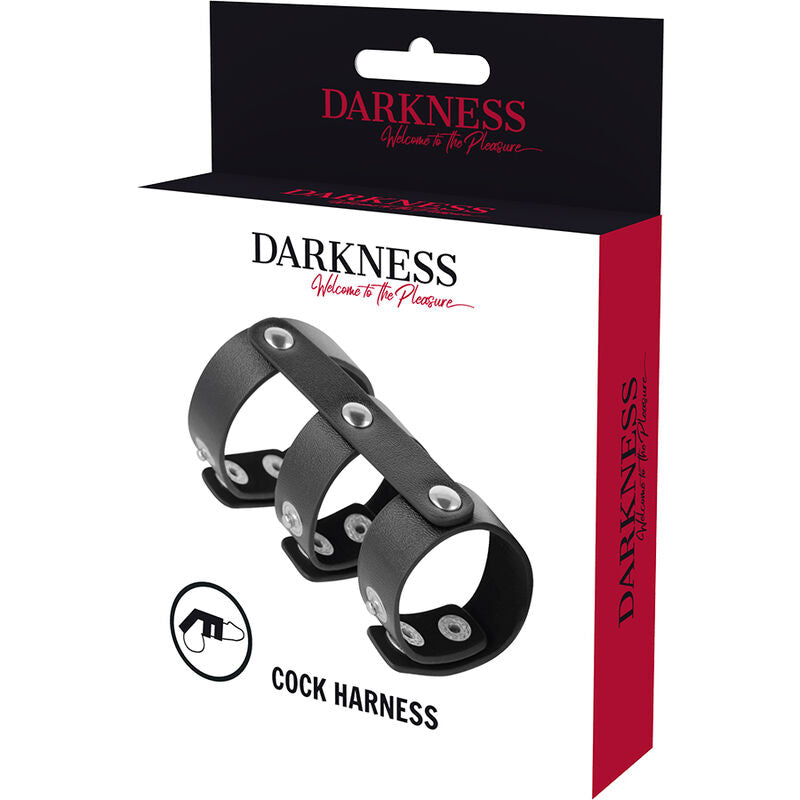DARKNESS - ANNEAU DOUBLE EN CUIR RÉGLABLE POUR PÉNIS ET TESTICULES
