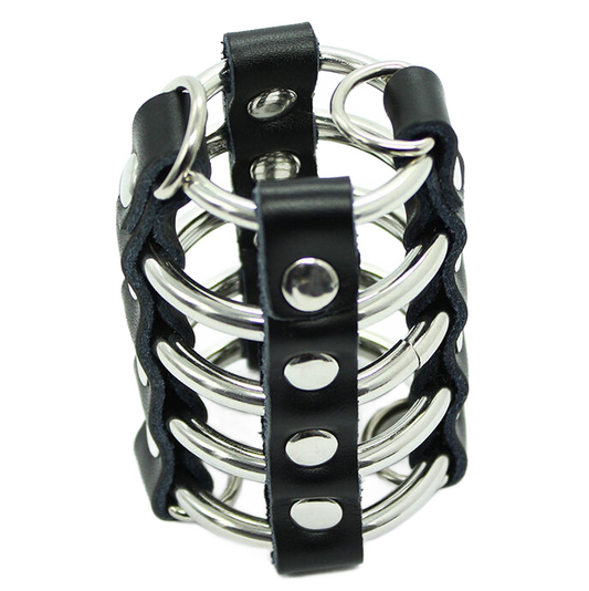 OHMAMA FETISH - PENISKOOI MET METALEN RINGEN EN LEDEREN BANDEN