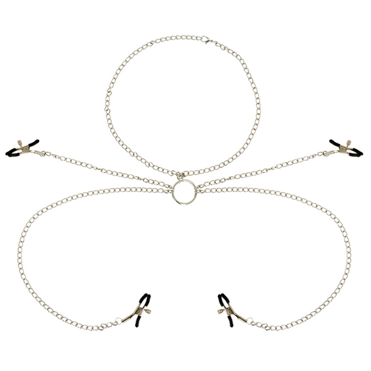OHMAMA FETISH 4 PINCES À TÉTONS AVEC COLLIER À CHAÎNE