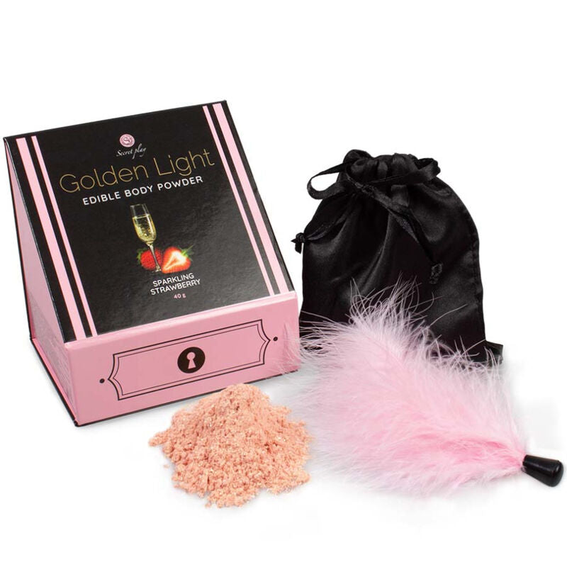 SECRETPLAY - KIT GOLDEN LIGHT POUDRE COMESTIBLE ET PLUMES À LA FRAISE PÉTILLANTE