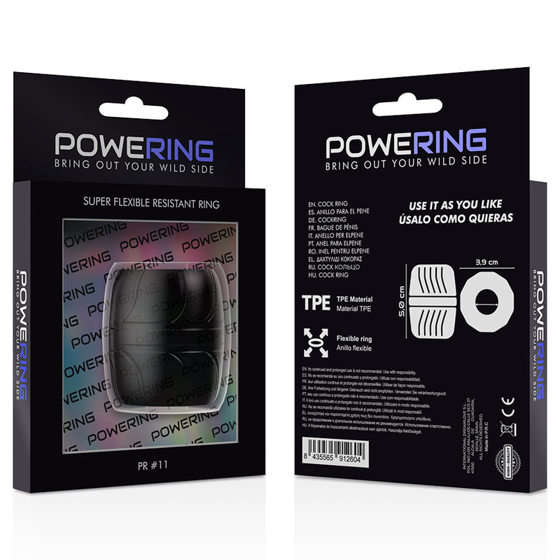 POWERING - Anneau pénien ultra-flexible et résistant de 5 cm PR11 noir