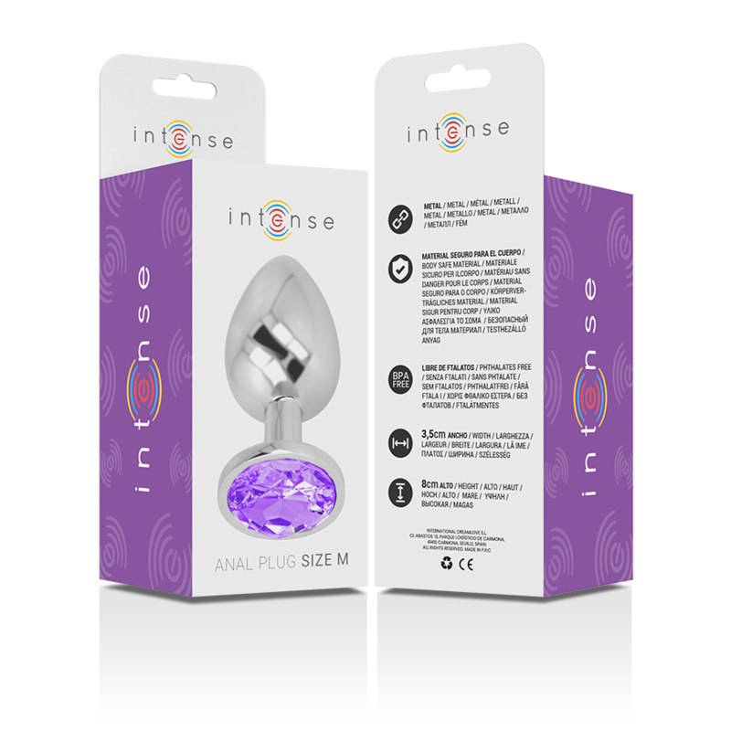 INTENSE - ALUMINIUM METALEN ANALE PLUG MET VIOLET KRISTAL MAAT M
