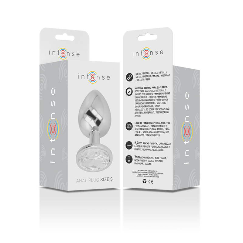 INTENSE - Алюминиевая металлическая анальная пробка с серебряным кристаллом, размер S.
