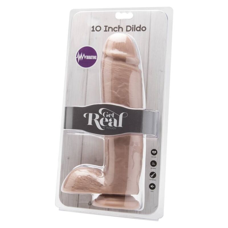 GET REAL - GODEMICHET 25,5 CM AVEC TESTICULES VIBRATEURS ET PEAU