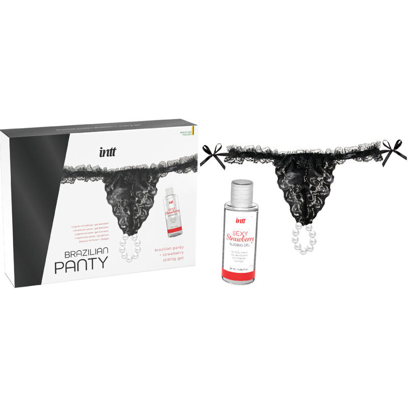 INTT RELEASES - BRAZILIAANSE ZWARTE PANTY MET PARELS EN GLIJMIDDEL 50 ML