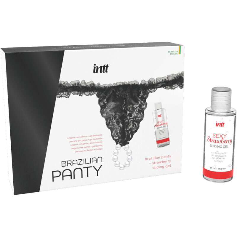 INTT RELEASES - BRAZILIAANSE ZWARTE PANTY MET PARELS EN GLIJMIDDEL 50 ML