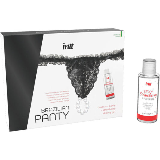 INTT RELEASES - CULOTTE NOIRE BRÉSILIENNE AVEC PERLES ET GEL LUBRIFIANT 50 ML
