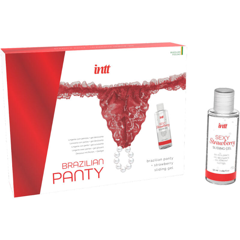 INTT RELEASES - CULOTTE BRÉSILIENNE ROUGE À PERLES ET GEL LUBRIFIANT 50 ML