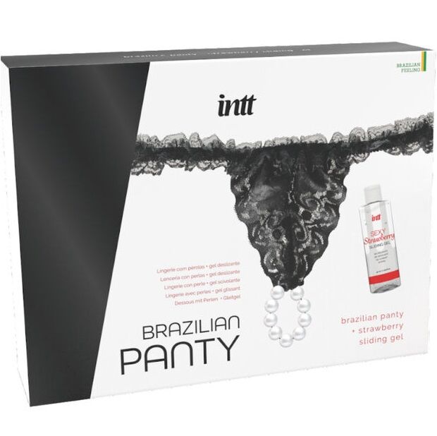 INTT RELEASES - BRAZILIAANSE ZWARTE PANTY MET PARELS EN GLIJMIDDEL 50 ML