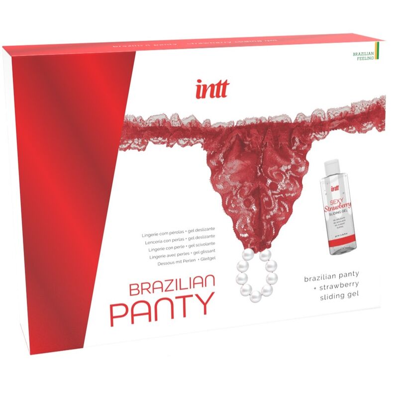 INTT RELEASES - CULOTTE BRÉSILIENNE ROUGE À PERLES ET GEL LUBRIFIANT 50 ML