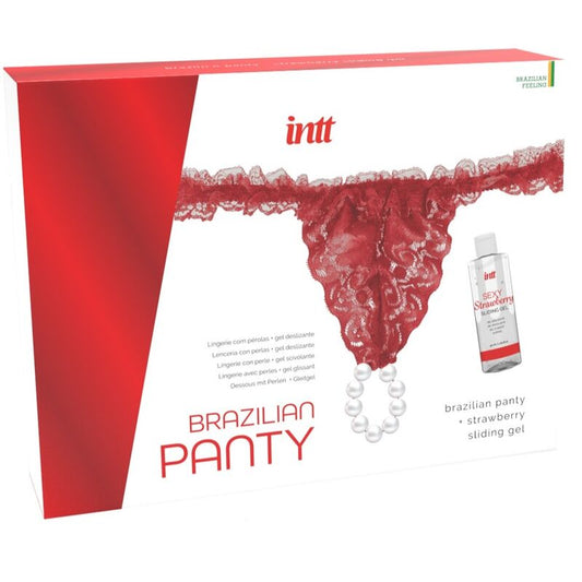 INTT RELEASES - CULOTTE BRÉSILIENNE ROUGE À PERLES ET GEL LUBRIFIANT 50 ML