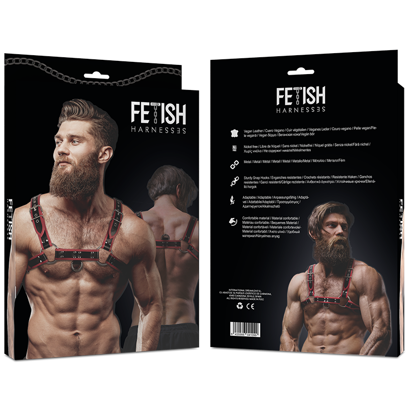 FETISH SUBMISSIVE ATTITUDE - HEREN ECO-LEDEREN BORSTHARNAS ZWART/ROOD