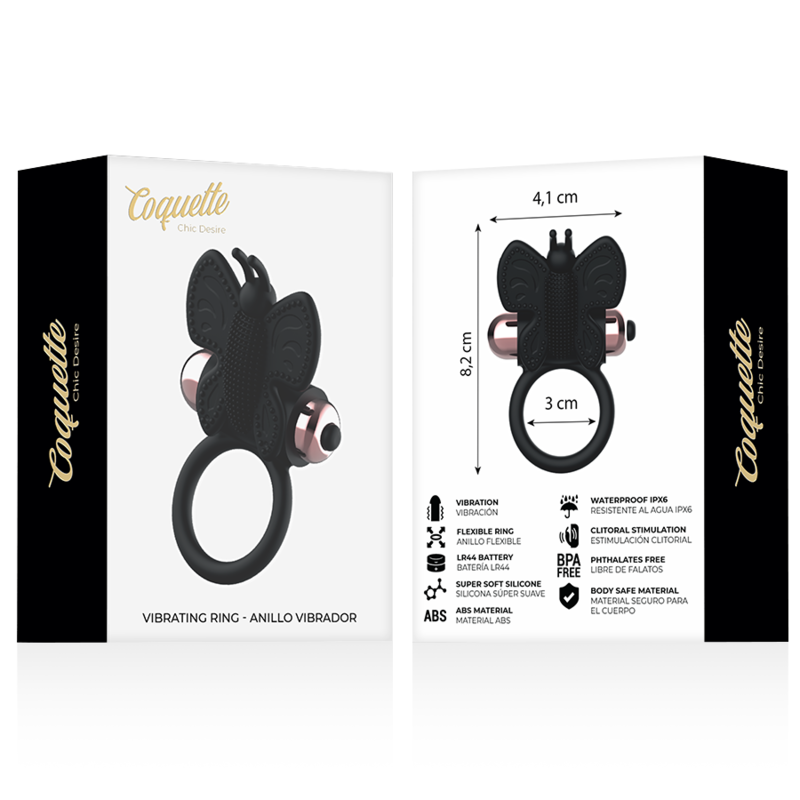 COQUETTE CHIC DESIRE - ANELLO PER IL PENE A FARFALLA CON VIBRATORE NERO/ORO
