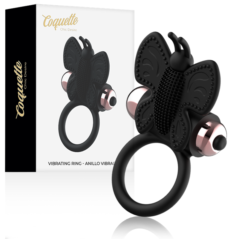 COQUETTE CHIC DESIRE - ANELLO PER IL PENE A FARFALLA CON VIBRATORE NERO/ORO