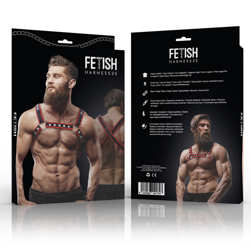 FETISH SUBMISSIVE ATTITUDE - HEREN ECO-LEDEREN BORST BULLDOG TUIG ZWART/ROOD