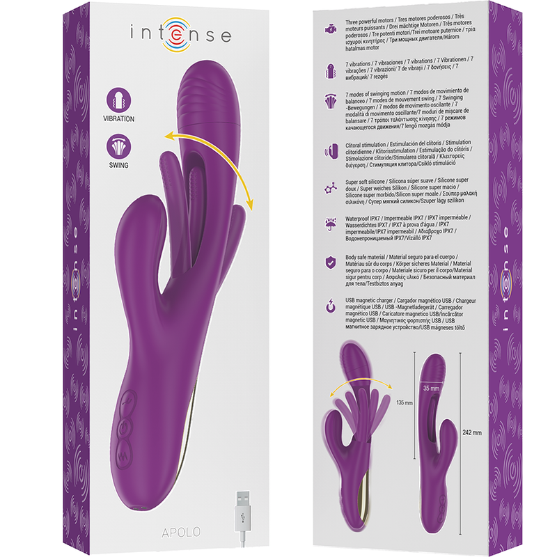 INTENSE - APOLO OPLAADBARE MULTIFUNCTIONELE VIBRATOR 7 VIBRATIES MET SWINGENDE BEWEGING PAARS