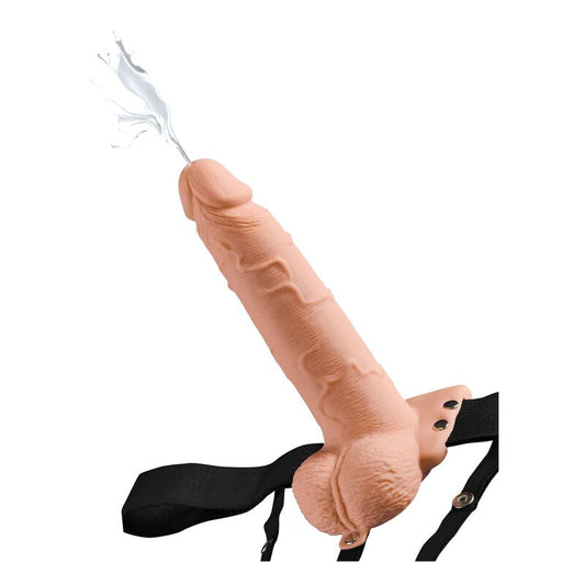 SÉRIE FETISH FANTASY - HARNAIS AJUSTABLE PÉNIS RÉALISTE AVEC TESTICULES ÉJACULATION 19 CM
