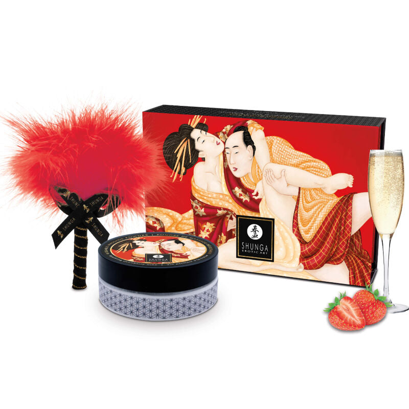 SHUNGA - AARDBEI EETBARE MASSAGEPOEDER KIT