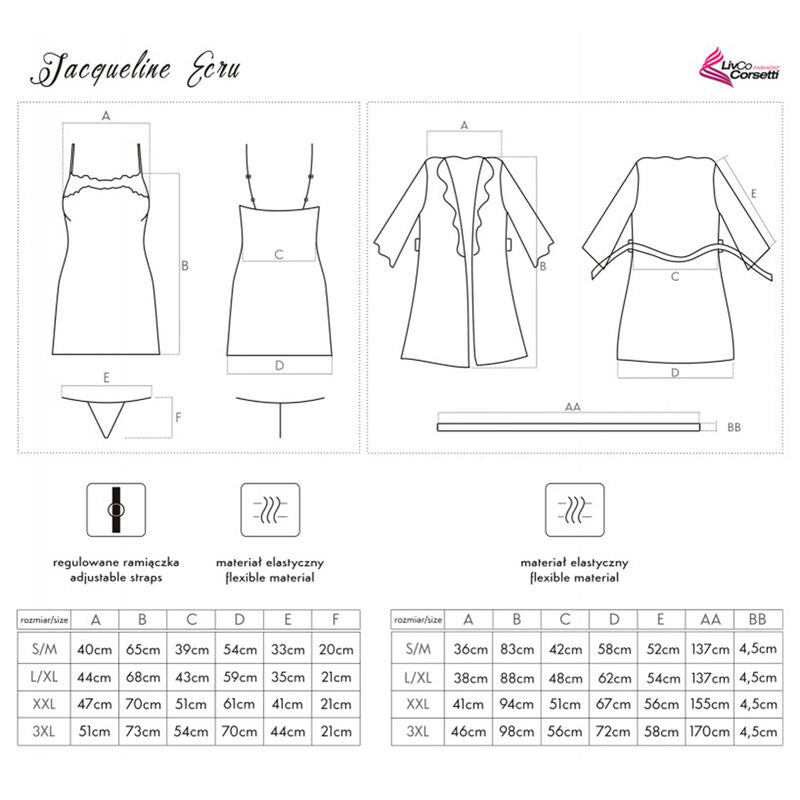 LIVCO CORSETTI FASHION - JACQUELINE LC 90249 Халат + Рубашка + Трусики, цвет экрю, размер L/XL