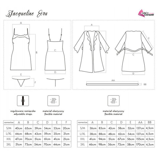 LIVCO CORSETTI FASHION - JACQUELINE LC 90249 Peignoir + Chemise + Culotte Écru L/XL