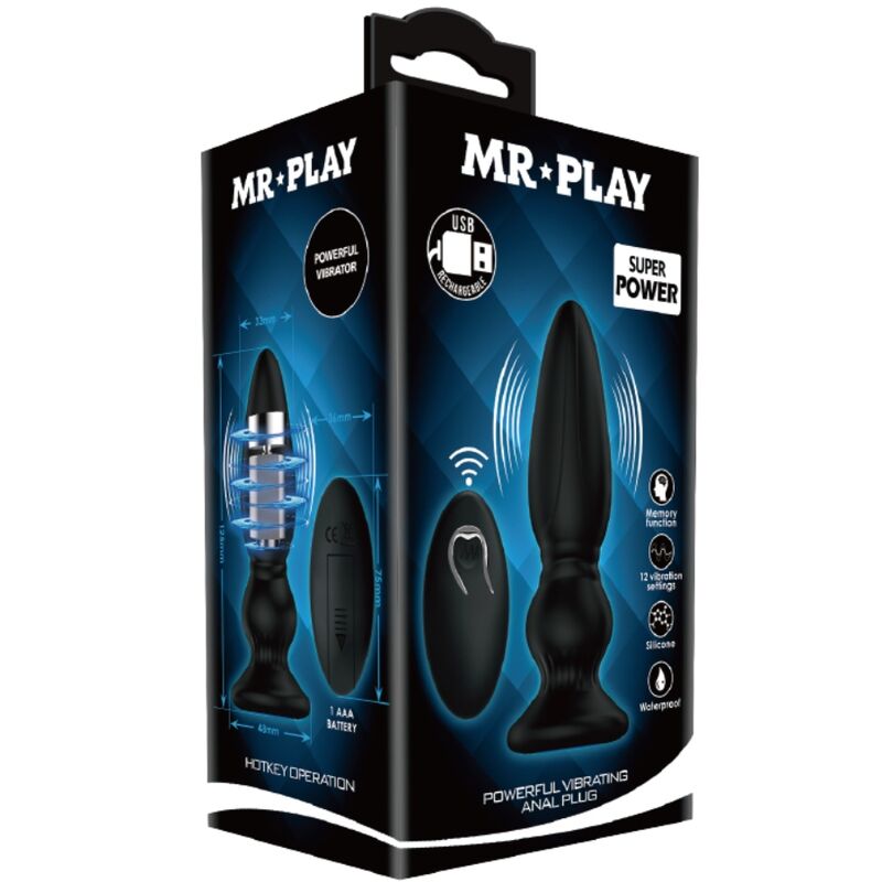MR PLAY - KRACHTIGE VIBRATOR AFSTANDSBEDIENING ANAAL PLUG ZWART
