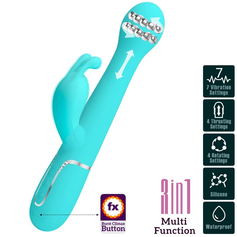 PRETTY LOVE - DEJON RABBIT VIBRATOR 3 IN 1 MULTIFUNCTIONEEL AQUA GREEN