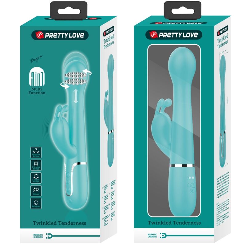 PRETTY LOVE - DEJON RABBIT VIBRATOR 3 IN 1 MULTIFUNCTIONEEL AQUA GREEN