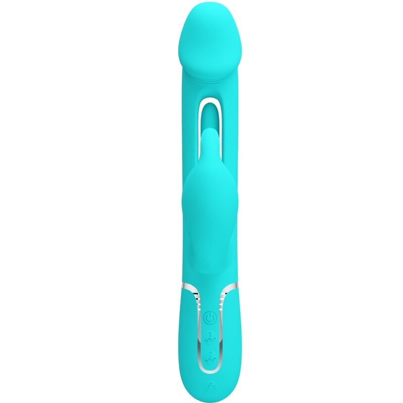 PRETTY LOVE - KAMPAS RABBIT 3 IN 1 MULTIFUNCTIONELE VIBRATOR MET TONG AQUA GREEN