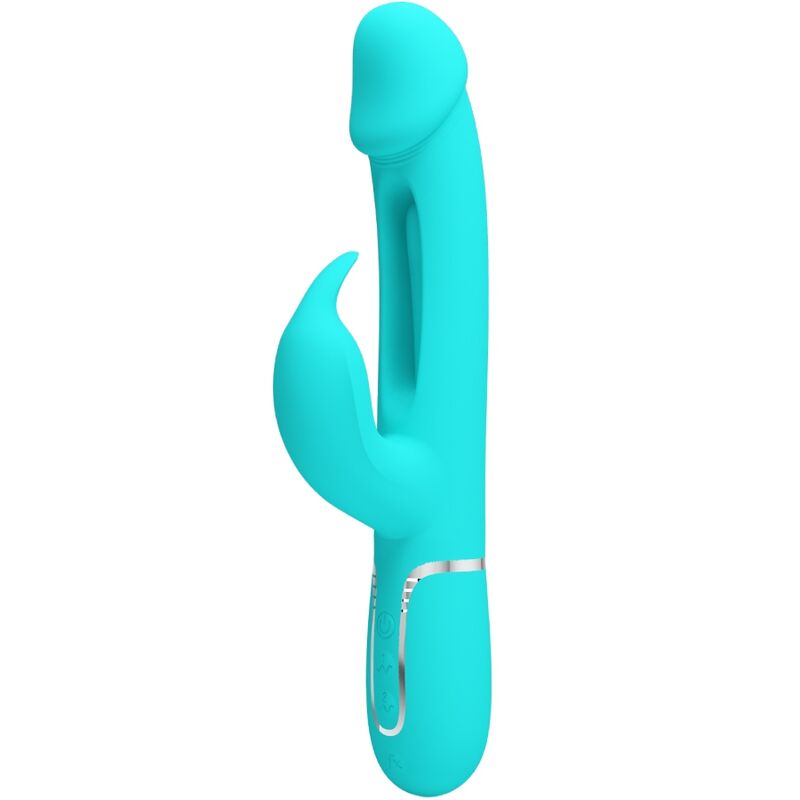 PRETTY LOVE - KAMPAS RABBIT 3 IN 1 MULTIFUNCTIONELE VIBRATOR MET TONG AQUA GREEN