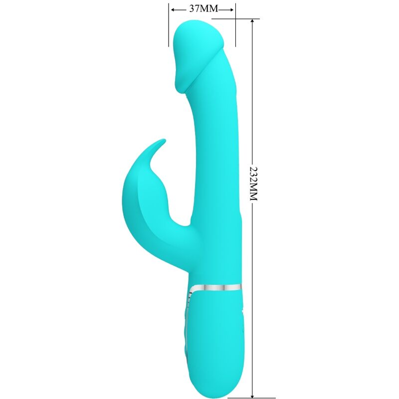 PRETTY LOVE - KAMPAS RABBIT 3 IN 1 MULTIFUNCTIONELE VIBRATOR MET TONG AQUA GREEN