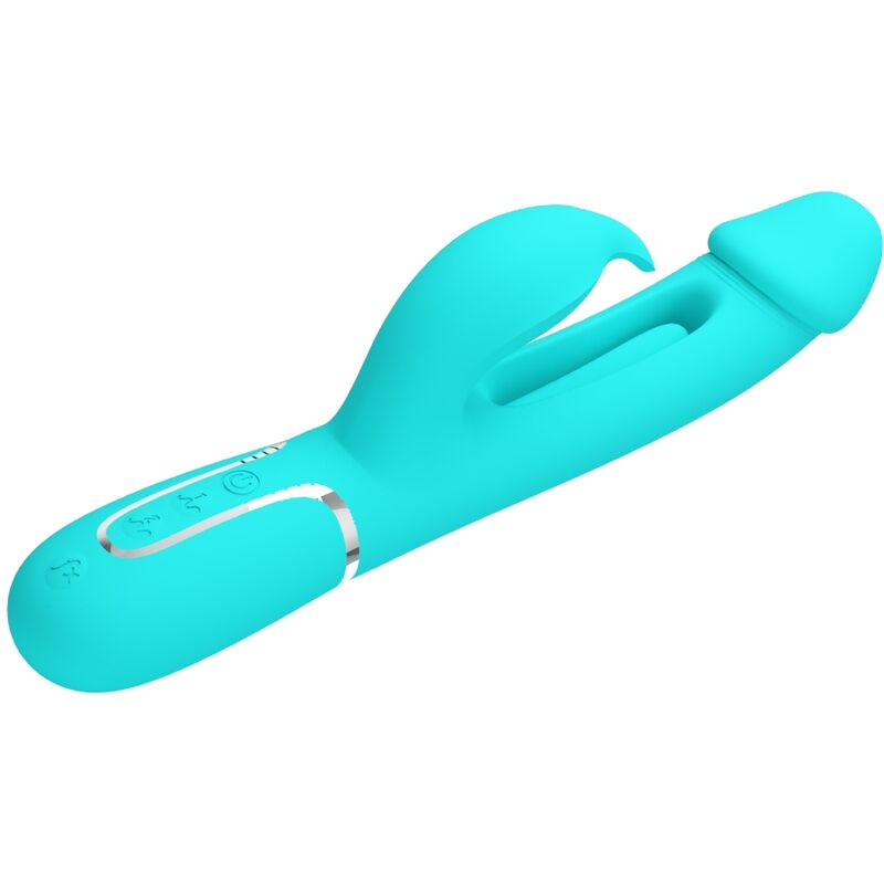PRETTY LOVE - KAMPAS RABBIT 3 IN 1 MULTIFUNCTIONELE VIBRATOR MET TONG AQUA GREEN