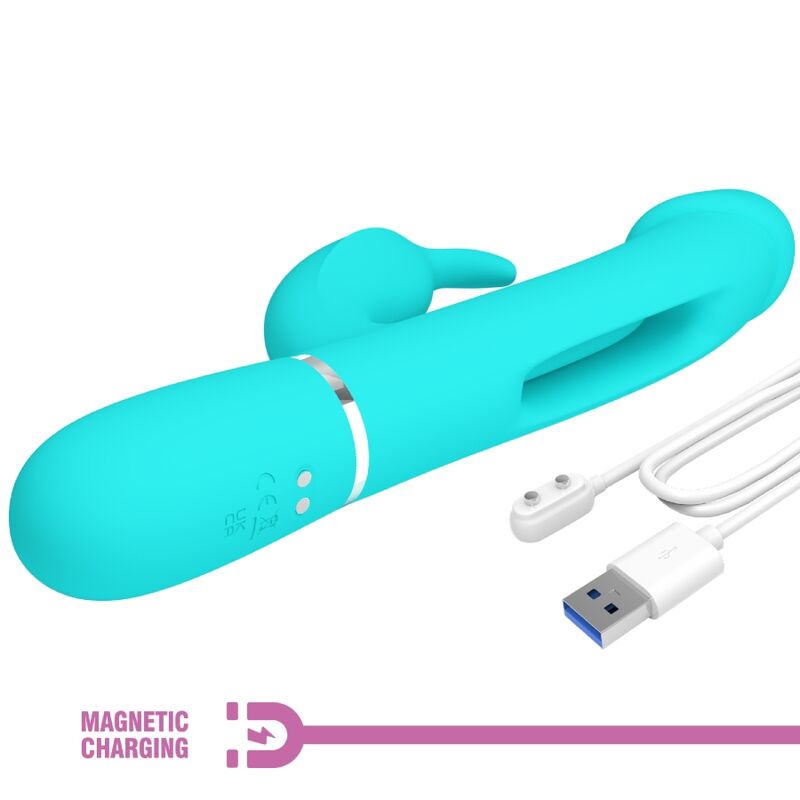 PRETTY LOVE - KAMPAS RABBIT 3 IN 1 MULTIFUNCTIONELE VIBRATOR MET TONG AQUA GREEN