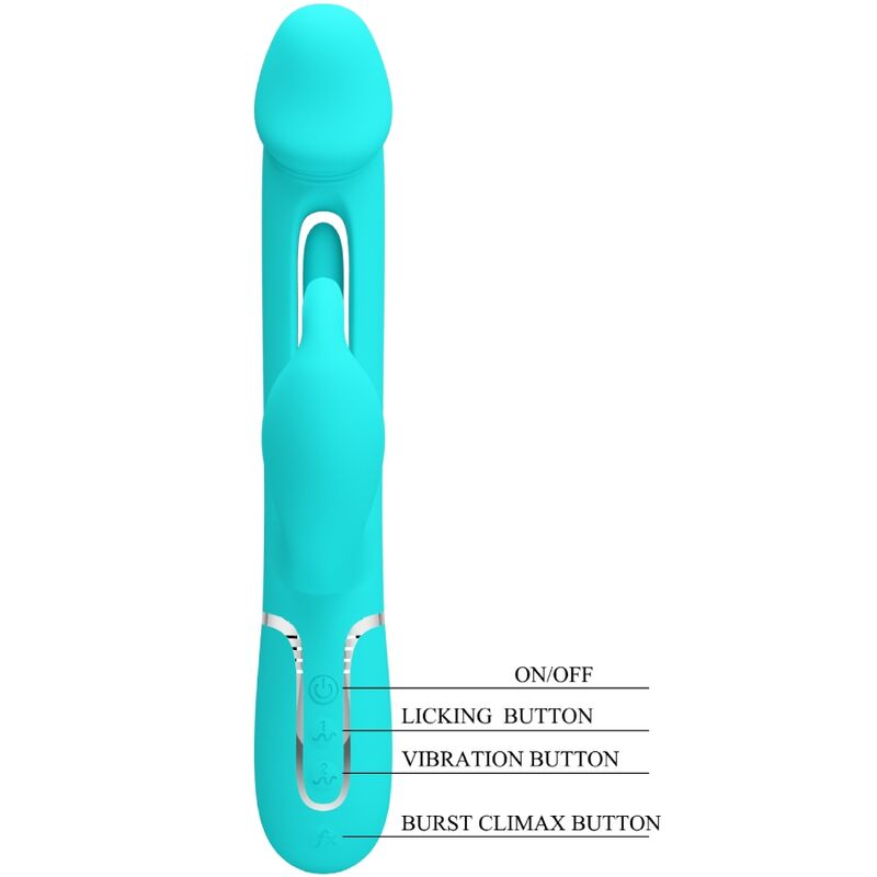 PRETTY LOVE - KAMPAS RABBIT 3 IN 1 MULTIFUNCTIONELE VIBRATOR MET TONG AQUA GREEN