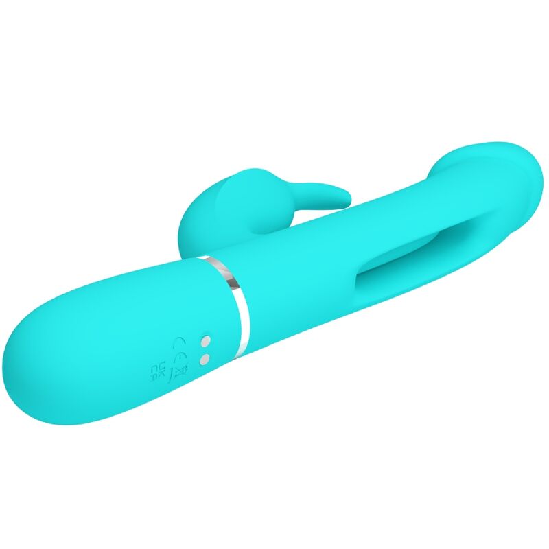 PRETTY LOVE - KAMPAS RABBIT 3 IN 1 MULTIFUNCTIONELE VIBRATOR MET TONG AQUA GREEN