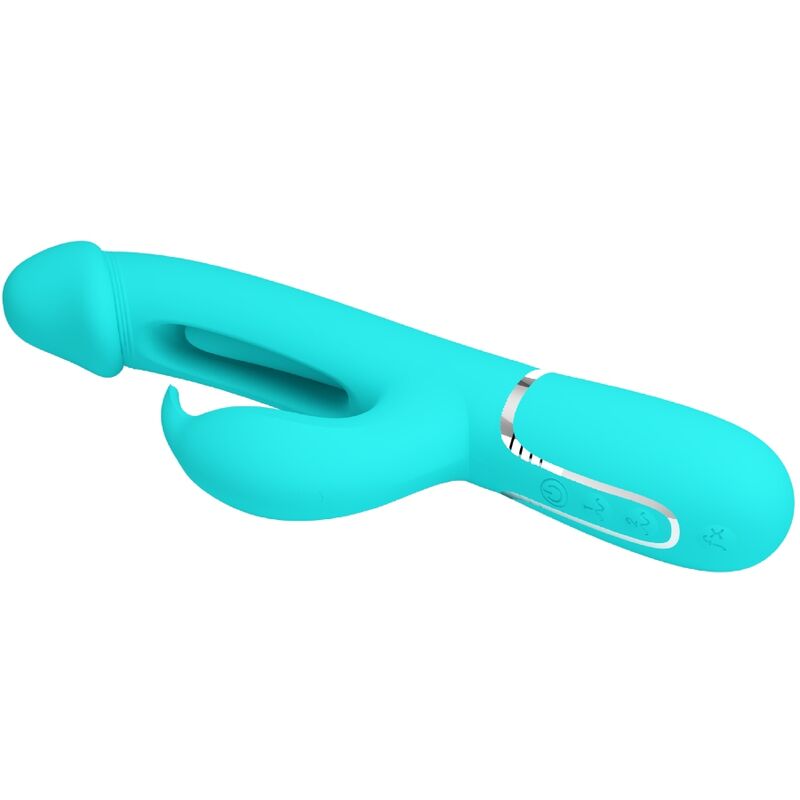 PRETTY LOVE - KAMPAS RABBIT 3 IN 1 MULTIFUNCTIONELE VIBRATOR MET TONG AQUA GREEN