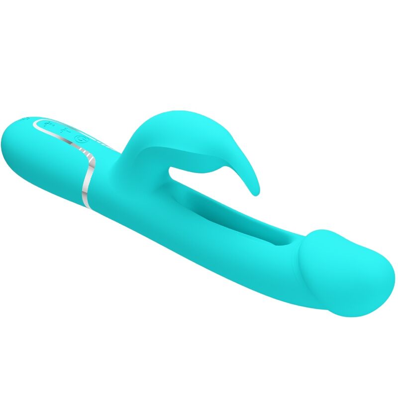 PRETTY LOVE - KAMPAS RABBIT 3 IN 1 MULTIFUNCTIONELE VIBRATOR MET TONG AQUA GREEN