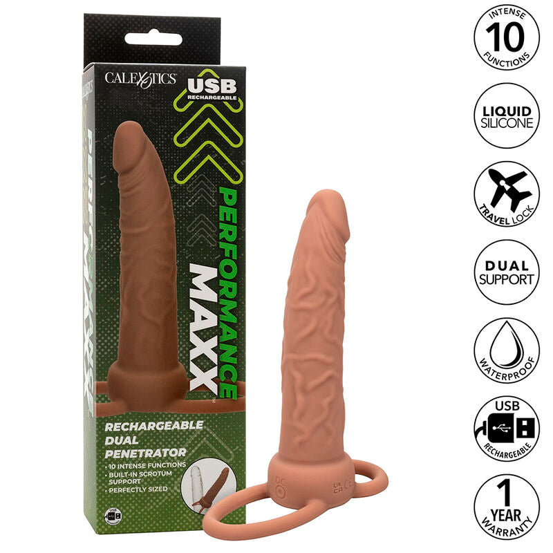 CALEXOTICS - PERFORMANCE MAXX RECHARGEABLE DOUBLE PÉNÉTRATEUR PEAU MARRON