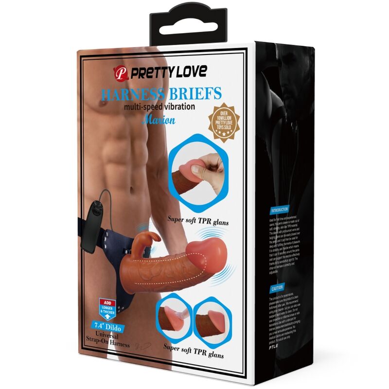 PRETTY LOVE - MARION HARNESS UNIVERSAL BRIEFS MET VIBRATIE DILDO 19 CM BRUIN