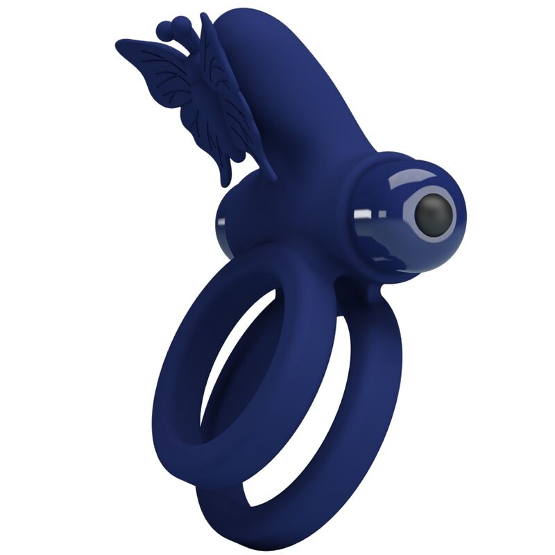 JRETTY LOVE - JAMELE Bague double avec vibration et stimulateur papillon bleu